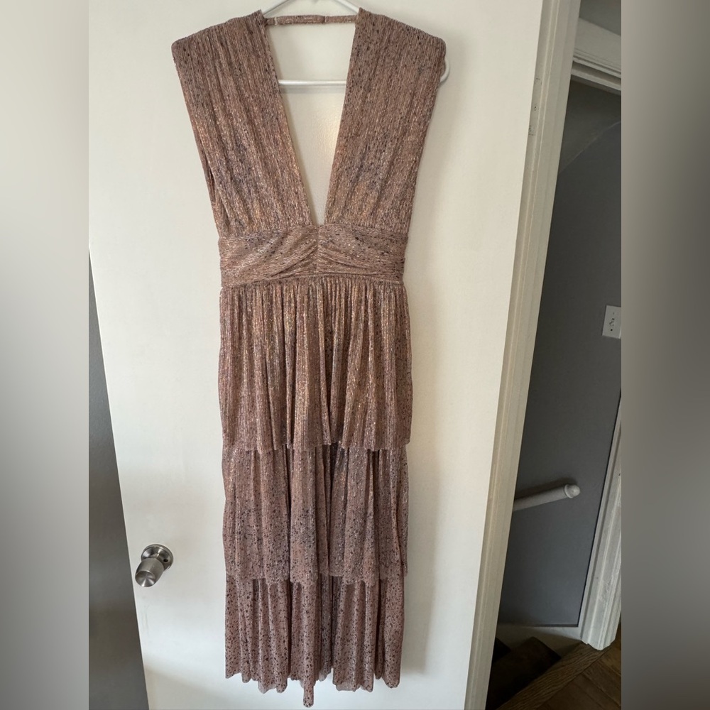 Sabina Musayev Shimmering Brown Maxi Dress